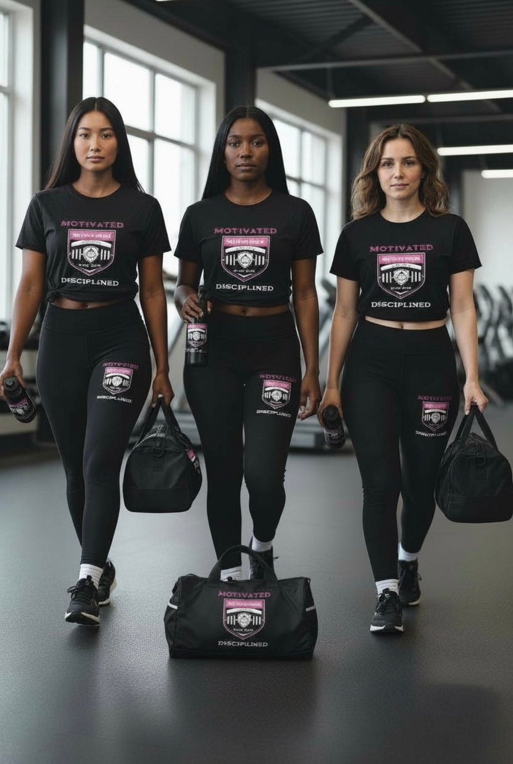 Models wearing size medium leggings set