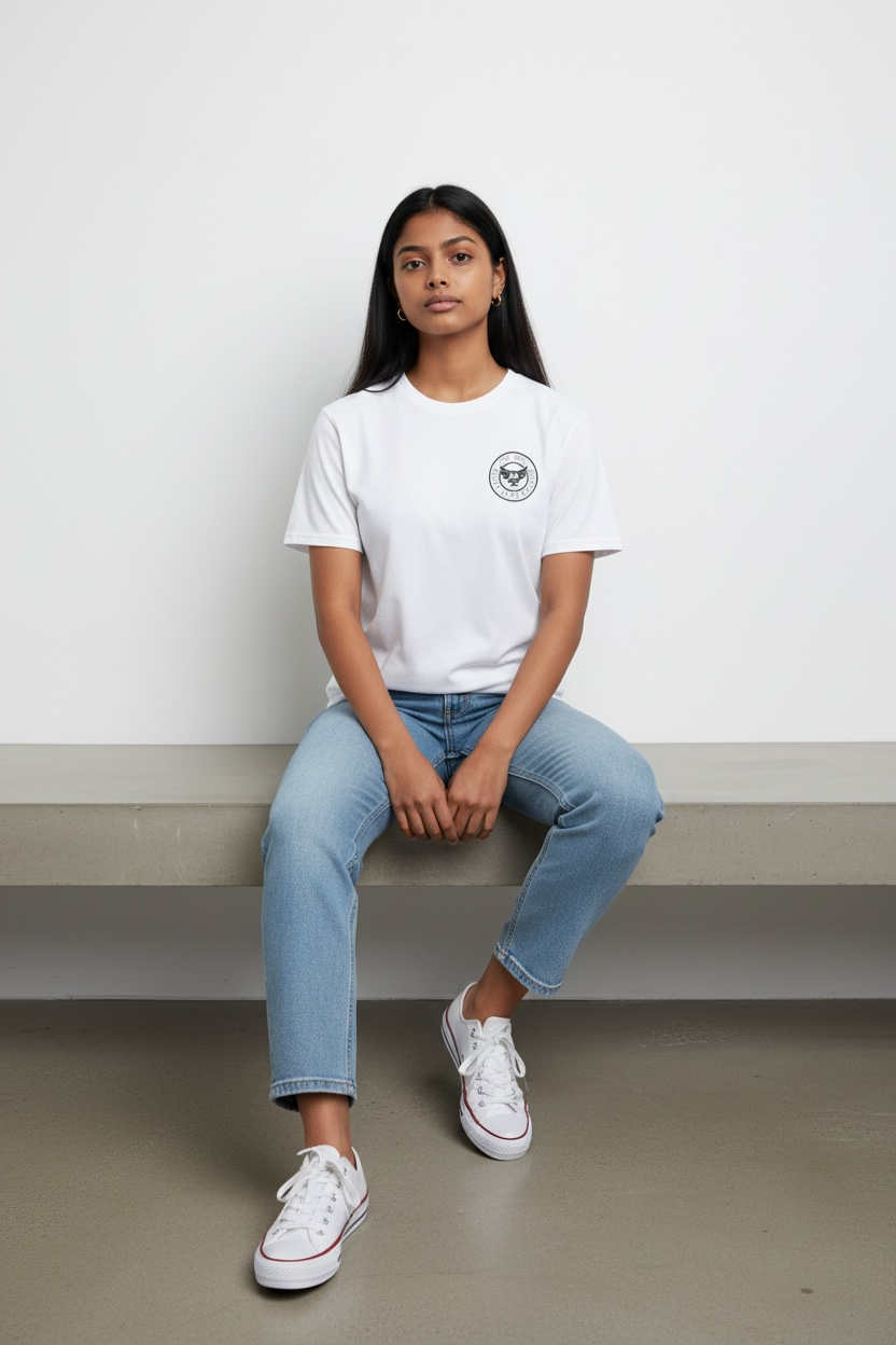 Front view of model wearing a size small