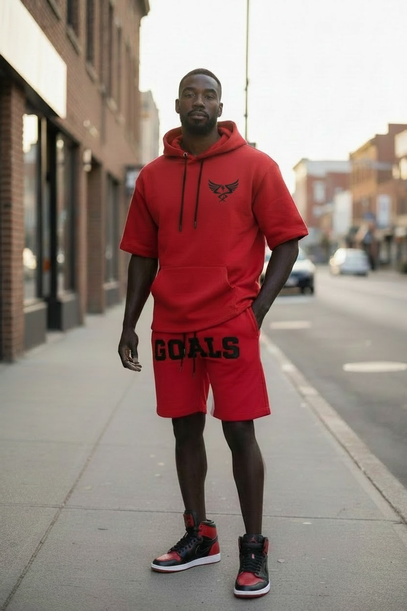 Hooded Red Short Set
