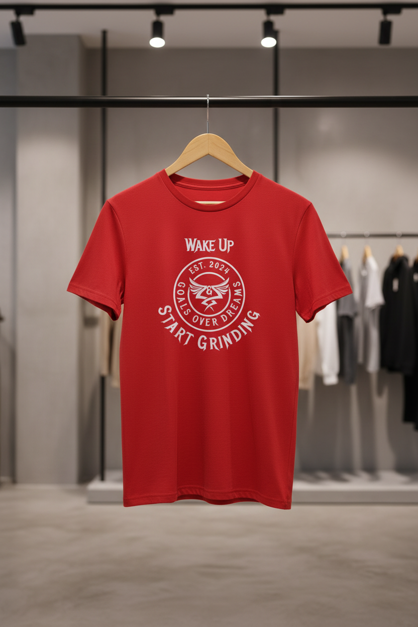 Red t-shirt with white logo